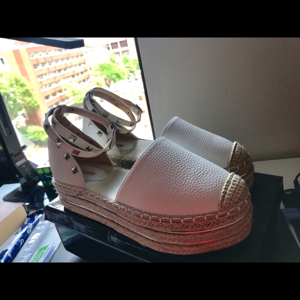 White Rockstud Wedge Espadrilles